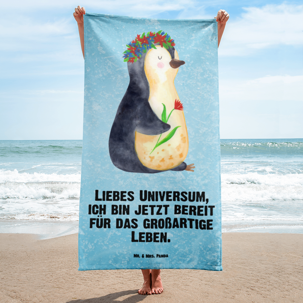 XL Badehandtuch Pinguin Blumenkranz Handtuch, Badetuch, Duschtuch, Strandtuch, Saunatuch, Pinguin, Pinguine, Blumenkranz, Universum, Leben, Wünsche, Ziele, Lebensziele, Motivation, Lebenslust, Liebeskummer, Geschenkidee