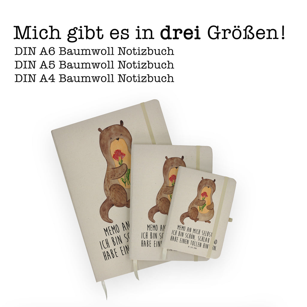 Baumwoll Notizbuch Otter Blumenstrauß Notizen, Eintragebuch, Tagebuch, Notizblock, Adressbuch, Journal, Kladde, Skizzenbuch, Notizheft, Schreibbuch, Schreibheft, Otter, Fischotter, Seeotter, Otter Seeotter See Otter