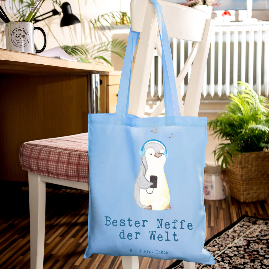 Tragetasche Pinguin Bester Neffe der Welt Beuteltasche, Beutel, Einkaufstasche, Jutebeutel, Stoffbeutel, Tasche, Shopper, Umhängetasche, Strandtasche, Schultertasche, Stofftasche, Tragetasche, Badetasche, Jutetasche, Einkaufstüte, Laptoptasche, für, Dankeschön, Geschenk, Schenken, Geburtstag, Geburtstagsgeschenk, Geschenkidee, Danke, Bedanken, Mitbringsel, Freude machen, Geschenktipp, Neffe, Onkel, Tante, Patentante, Patentonkel, Patenkind, Taufe, Sohn der Schwester, Sohn des Bruders, Bester