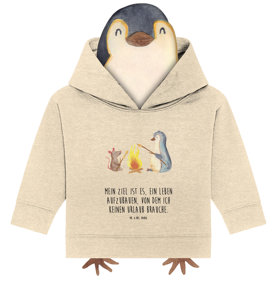 Organic Baby Hoodie Pinguin Lagerfeuer Baby Kapuzenshirt, Baby Kapuzensweatshirt, Baby Hoodie, Baby Pullover, Pinguin, Maus, Pinguine, Lagerfeuer, Leben, Arbeit, Job, Motivation, Büro, Büroalltag, Lebensspruch, Lebensmotivation, Neustart, Liebe, grillen, Feuer, Marshmallows