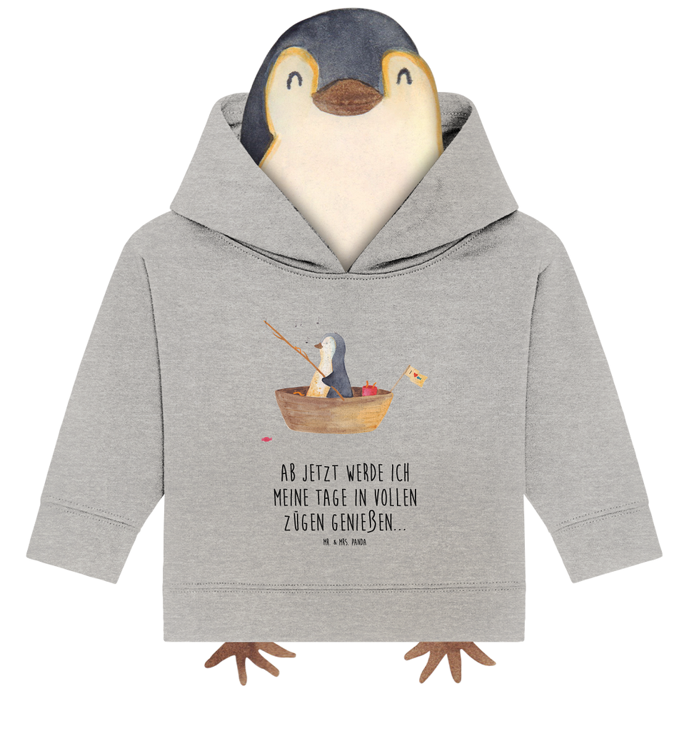 Organic Baby Hoodie Pinguin Angelboot Baby Kapuzenshirt, Baby Kapuzensweatshirt, Baby Hoodie, Baby Pullover, Pinguin, Pinguine, Angeln, Boot, Angelboot, Lebenslust, Leben, genießen, Motivation, Neustart, Neuanfang, Trennung, Scheidung, Geschenkidee Liebeskummer