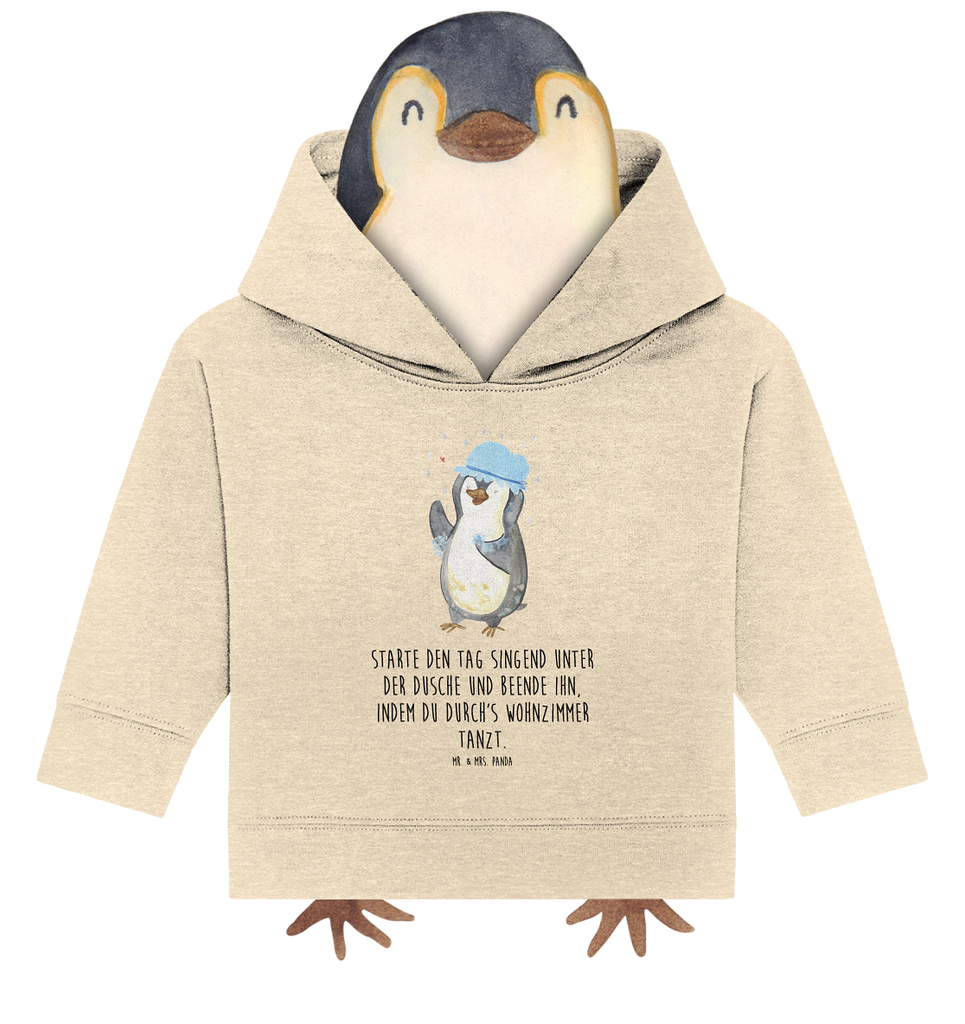 Organic Baby Hoodie Pinguin Duschen Baby Kapuzenshirt, Baby Kapuzensweatshirt, Baby Hoodie, Baby Pullover, Pinguin, Pinguine, Dusche, duschen, Lebensmotto, Motivation, Neustart, Neuanfang, glücklich sein