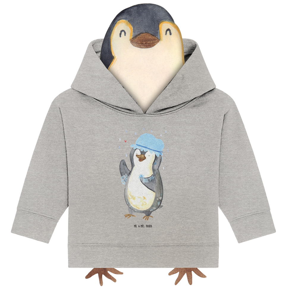 Organic Baby Hoodie Pinguin Duschen Baby Kapuzenshirt, Baby Kapuzensweatshirt, Baby Hoodie, Baby Pullover, Pinguin, Pinguine, Dusche, duschen, Lebensmotto, Motivation, Neustart, Neuanfang, glücklich sein