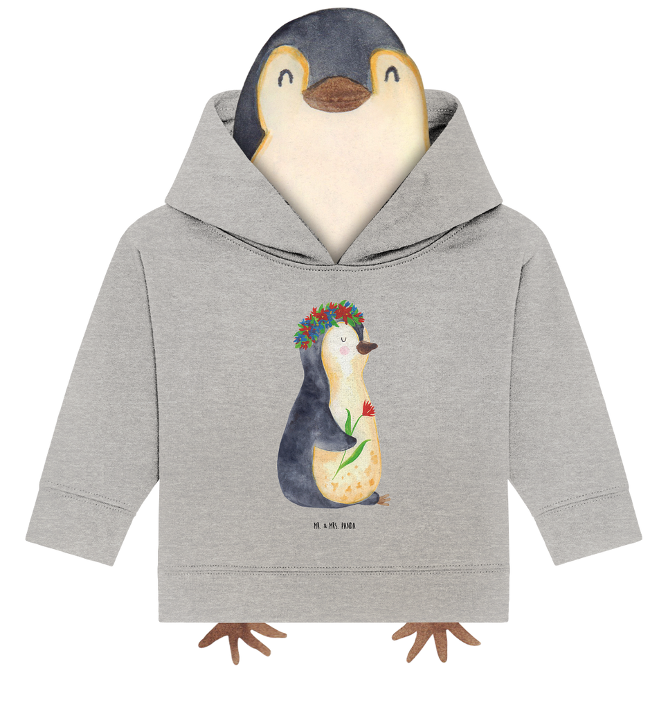 Organic Baby Hoodie Pinguin Blumen Baby Kapuzenshirt, Baby Kapuzensweatshirt, Baby Hoodie, Baby Pullover, Pinguin, Pinguine, Blumenkranz, Universum, Leben, Wünsche, Ziele, Lebensziele, Motivation, Lebenslust, Liebeskummer, Geschenkidee