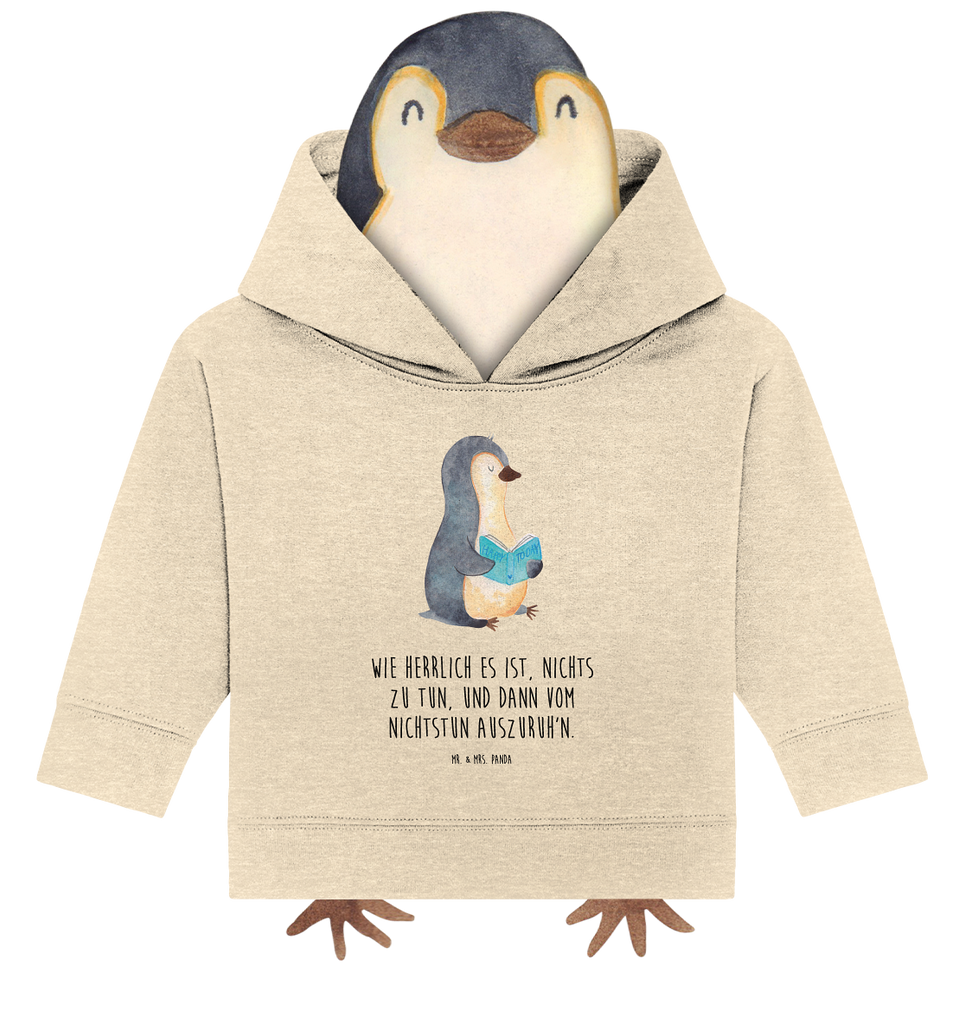 Organic Baby Hoodie Pinguin Buch Baby Kapuzenshirt, Baby Kapuzensweatshirt, Baby Hoodie, Baby Pullover, Pinguin, Pinguine, Buch, Lesen, Bücherwurm, Nichtstun, Faulenzen, Ferien, Urlaub, Freizeit