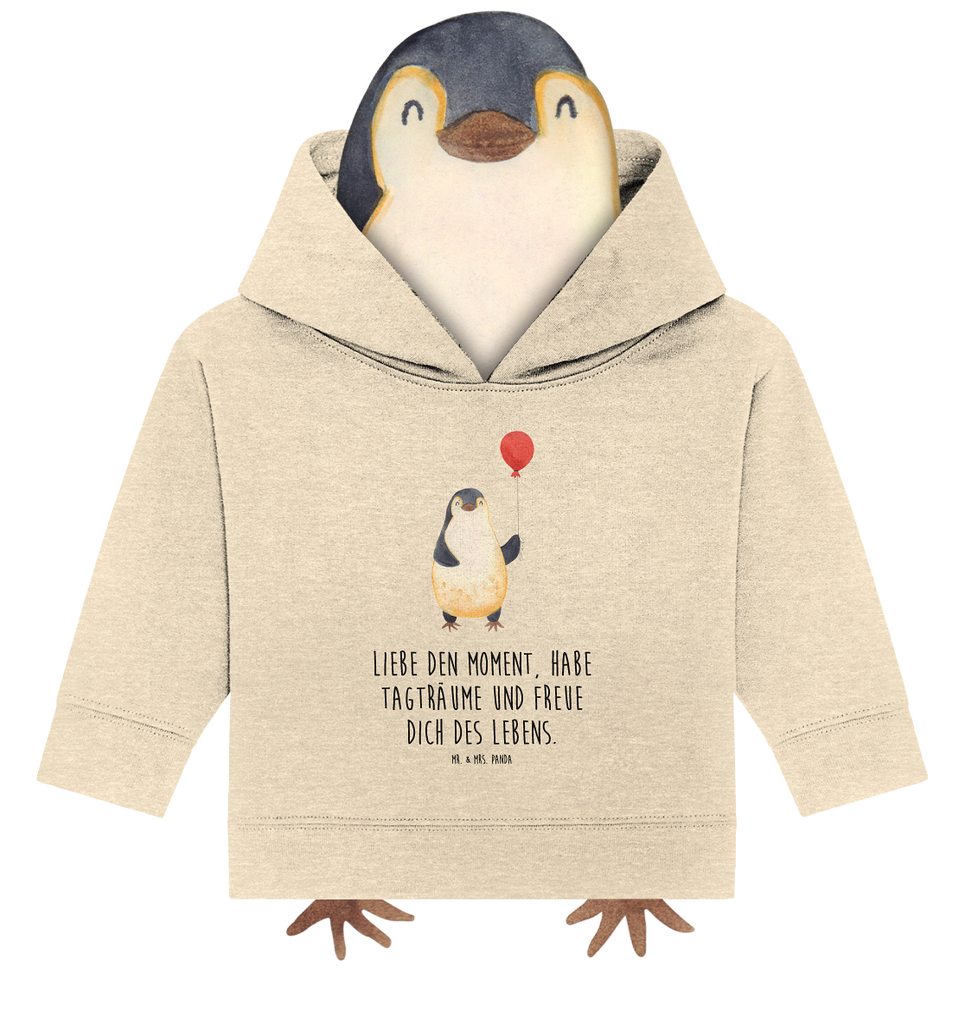 Organic Baby Hoodie Pinguin Luftballon Baby Kapuzenshirt, Baby Kapuzensweatshirt, Baby Hoodie, Baby Pullover, Pinguin, Pinguine, Luftballon, Tagträume, Lebenslust, Geschenk Freundin, Geschenkidee, beste Freundin, Motivation, Neustart, neues Leben, Liebe, Glück