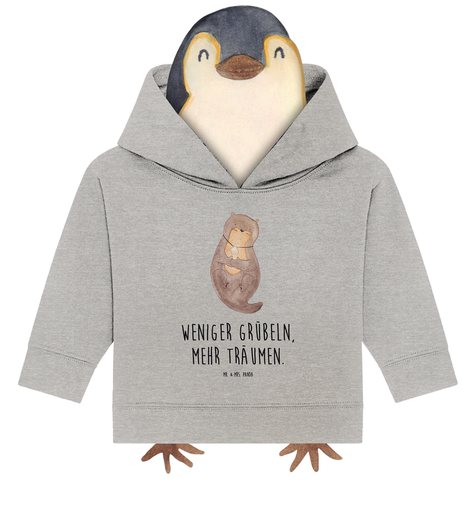 Organic Baby Hoodie Otter Muschel Baby Kapuzenshirt, Baby Kapuzensweatshirt, Baby Hoodie, Baby Pullover, Otter, Fischotter, Seeotter, Otterliebe, grübeln, träumen, Motivation, Tagträumen, Büro