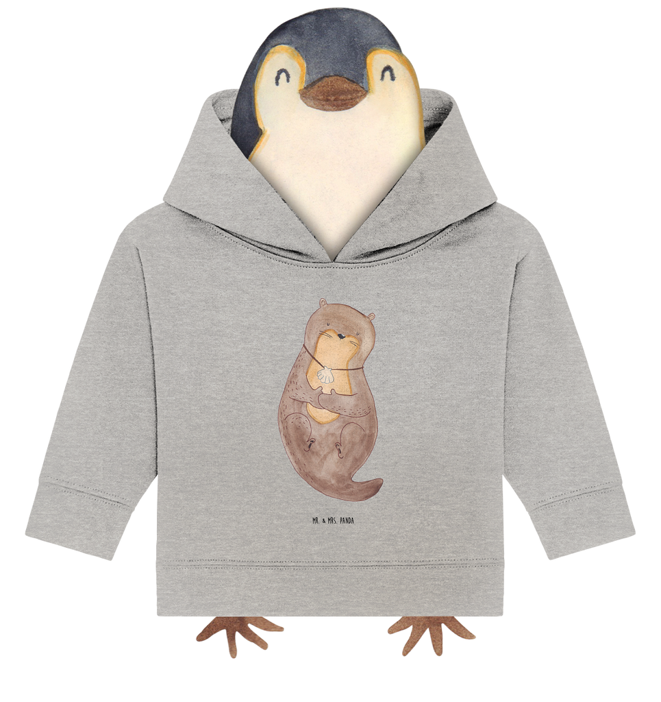 Organic Baby Hoodie Otter Muschel Baby Kapuzenshirt, Baby Kapuzensweatshirt, Baby Hoodie, Baby Pullover, Otter, Fischotter, Seeotter, Otterliebe, grübeln, träumen, Motivation, Tagträumen, Büro