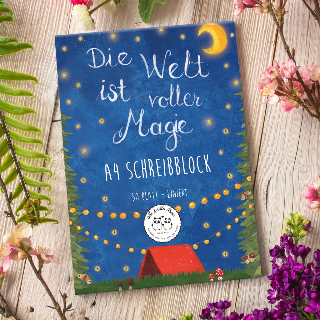 Schreibblock Die Welt ist voller Magie Collegeblock, Papierblock, Briefblock, Schulblock, Notizblock, Motivpapier, Motivblock, Blumen Deko, Frühlings Deko, Sommer Deko, Dekoration, positive Botschaft, Naturliebhaber, Outdoor, Natur, Abenteuer