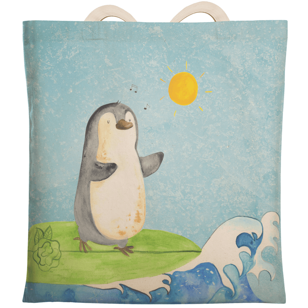 Einkaufstasche Pinguin Surfer Tragetasche, Tasche, Beutel, Stofftasche, Baumwolltasche, Umhängetasche, Shopper, Einkaufstasche, Beuteltasche, Pinguin, Pinguine, surfen, Surfer, Hawaii, Urlaub, Wellen, Wellen reiten, Portugal