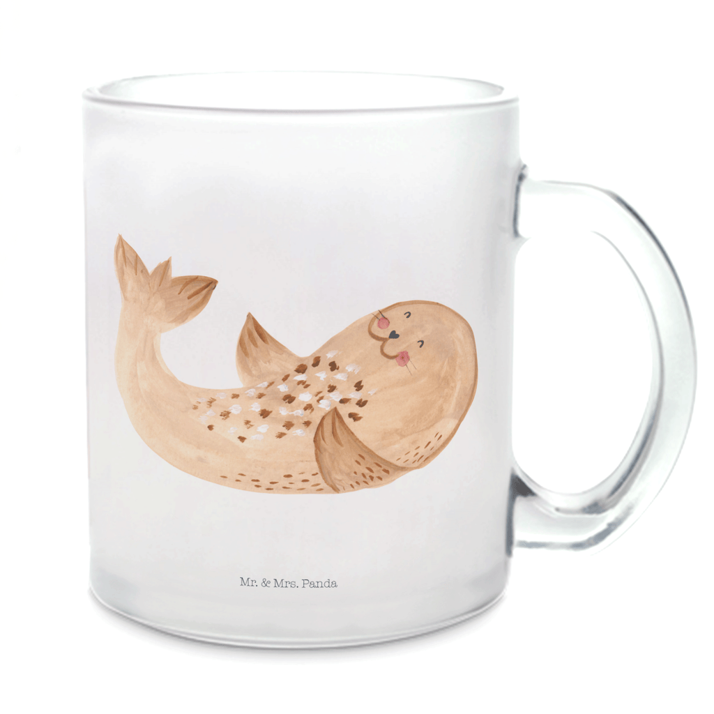 Teetasse Robbe liegend Teetasse, Teeglas, Teebecher, Tasse mit Henkel, Tasse, Glas Teetasse, Teetasse aus Glas, Tiermotive, Gute Laune, lustige Sprüche, Tiere, Robbe, Robben, Seehund, Strand, Meerestier, Ostsee, Nordsee, Lachen, Freude