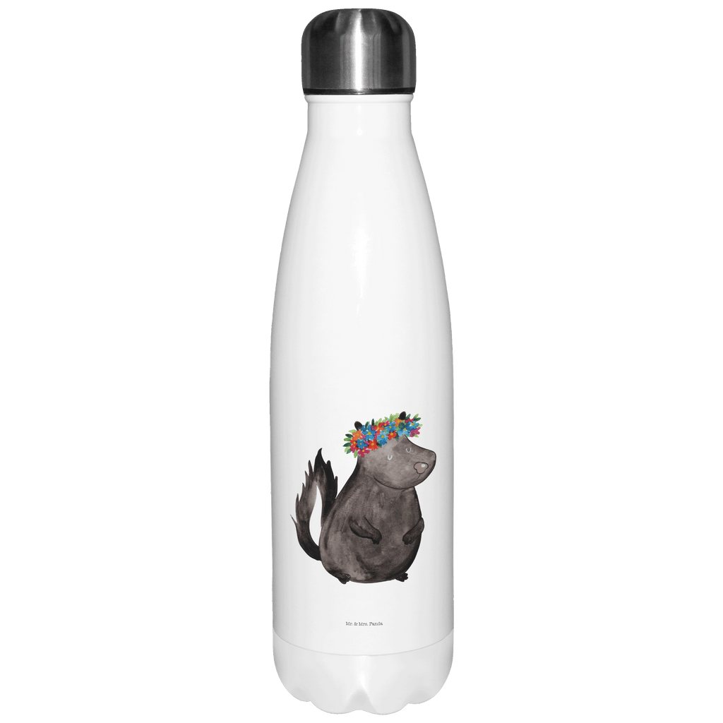 Thermosflasche Stinktier Blumenmaedchen Isolierflasche, Thermoflasche, Trinkflasche, Thermos, Edelstahl, Stinktier, Skunk, Wildtier, Raubtier, Stinker, Stinki, Yoga, Namaste, Lebe, Liebe, Lache