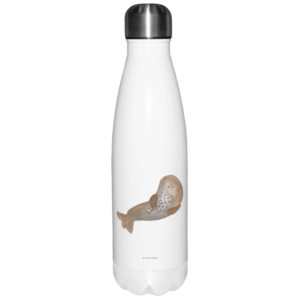 Thermosflasche Robbe lachend Isolierflasche, Thermoflasche, Trinkflasche, Thermos, Edelstahl, Tiermotive, Gute Laune, lustige Sprüche, Tiere, Robbe, Robben, Seehund, Strand, Meerestier, Ostsee, Nordsee