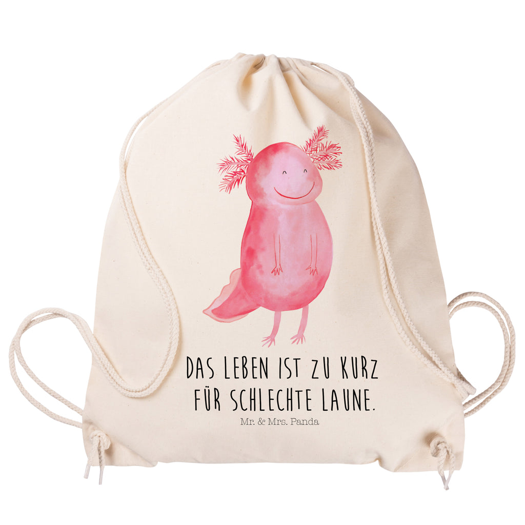 Sportbeutel Axolotl glücklich Sportbeutel, Turnbeutel, Beutel, Sporttasche, Tasche, Stoffbeutel, Sportbeutel Kinder, Axolotl, Molch, Axolot, Schwanzlurch, Lurch, Lurche, Motivation, gute Laune