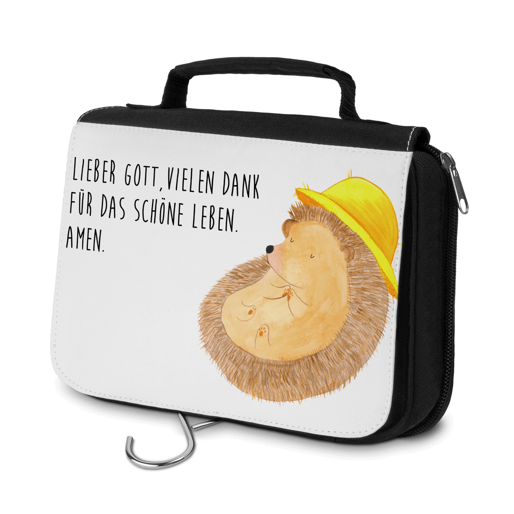 Kulturbeutel Igel betet Kulturbeutel, Zum Aufhängen, Waschtasche, Kosmetiktasche, Damen, Herren, Aufbewahrungstasche, Schminktasche, Kosmetikbeutel, Organizer, Kulturtasche, Schminkutensil, Tiermotive, Gute Laune, lustige Sprüche, Tiere, Igel, Igel mit Hut, Sonnenhut, Gott, Amen, beten, Leben, Dankbarkeit, Dankbar sein, dankbar, genießen