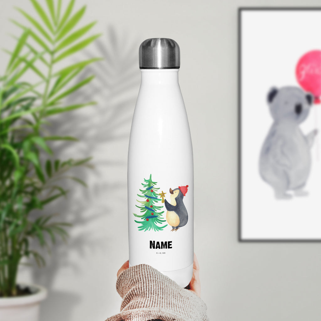 Personalisierte Thermosflasche Pinguin Weihnachtsbaum Personalisierte Isolierflasche, Personalisierte Thermoflasche, Personalisierte Trinkflasche, Trinkflasche Mit Namen, Wunschname, Bedrucken, Namensflasche, Winter, Weihnachten, Weihnachtsdeko, Nikolaus, Advent, Heiligabend, Wintermotiv, Pinguin