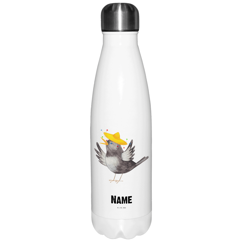 Personalisierte Thermosflasche Rabe mit Sombrero Personalisierte Isolierflasche, Personalisierte Thermoflasche, Personalisierte Trinkflasche, Trinkflasche Mit Namen, Wunschname, Bedrucken, Namensflasche, Tiermotive, Gute Laune, lustige Sprüche, Tiere, Rabe, Vogel, Vögel, Spruch positiv, fröhlich sein, glücklich sein, Glück Spruch, froh, Elster, Motivation