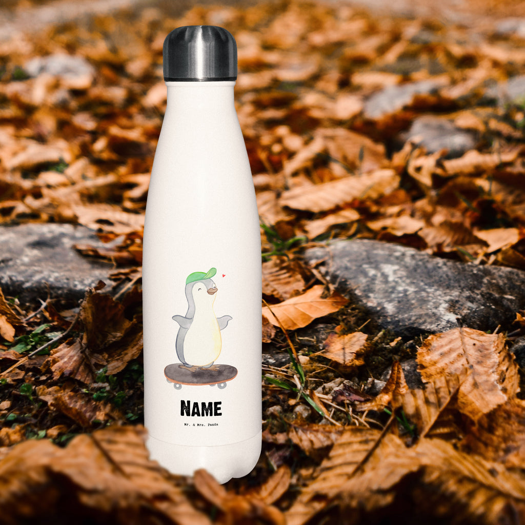 Personalisierte Thermosflasche Pinguin Skateboarden Tage Personalisierte Isolierflasche, Personalisierte Thermoflasche, Personalisierte Trinkflasche, Trinkflasche Mit Namen, Wunschname, Bedrucken, Namensflasche, Geschenk, Sport, Sportart, Hobby, Schenken, Danke, Dankeschön, Auszeichnung, Gewinn, Sportler, Skateboarden, Skateboard fahren, Skaten, Skateboard, Skateplatz